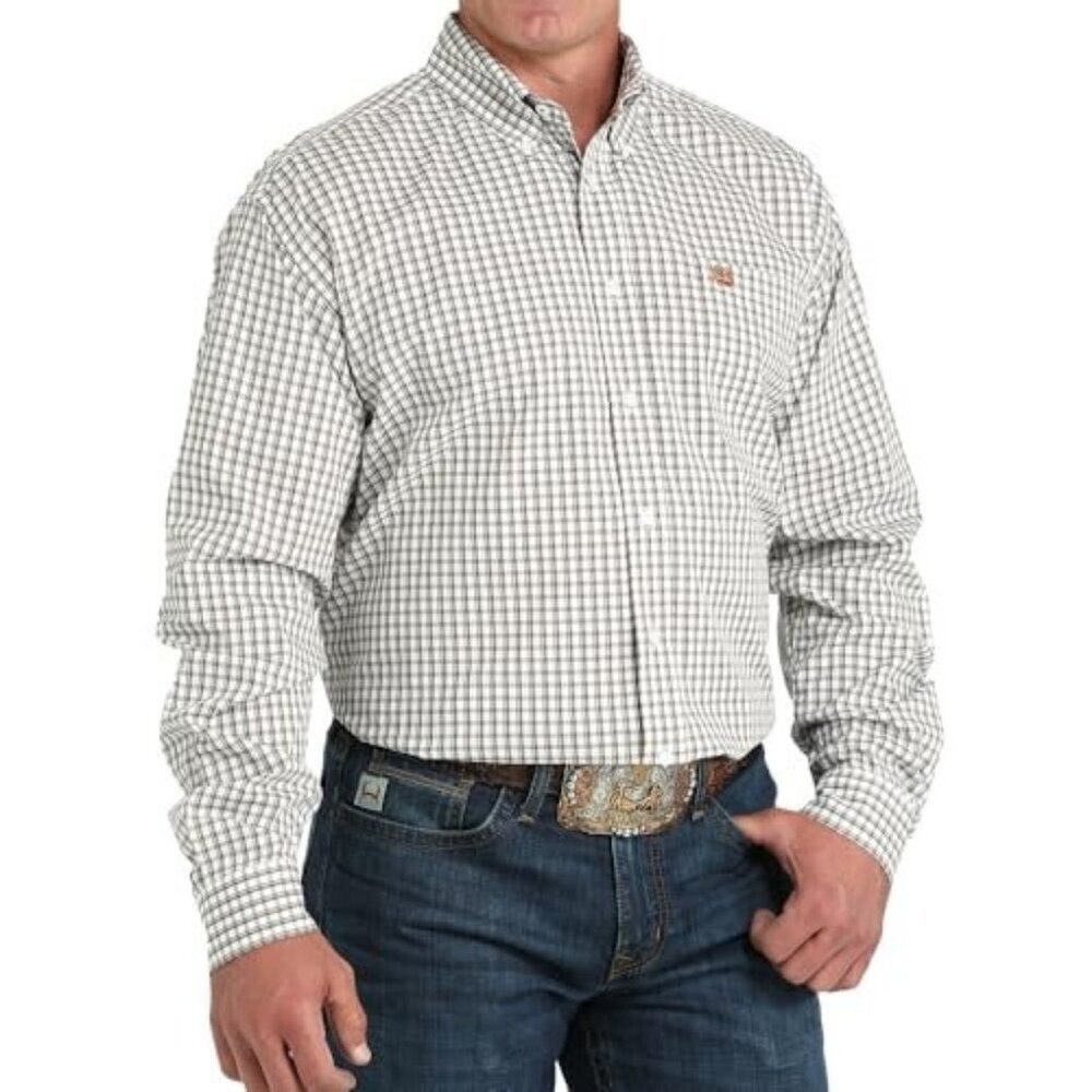Cinch Men's Long Sleeve Classic Plaid Print Button Shirt White/Tan MTW1105983
